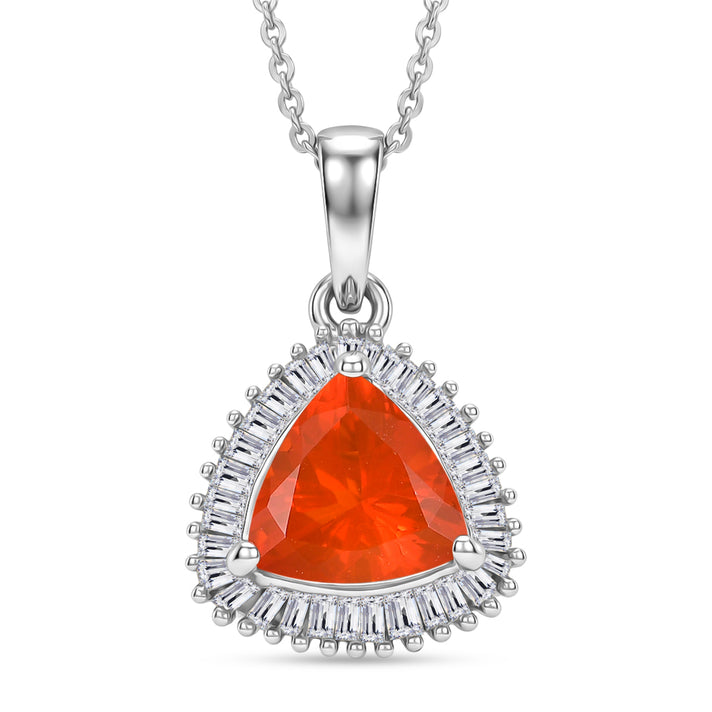 D'Joy Fire Opal, Natural White Diamond Halo Pendant with Chain (Size 20) in Rhodium Overlay Sterling Silver 1.54 Ct. 4436561 1