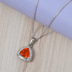 D'Joy Fire Opal & Natural White Diamond Halo Pendant with Chain (Size 20) in Rhodium Overlay Sterling Silver 1.54 Ct._4436561_1