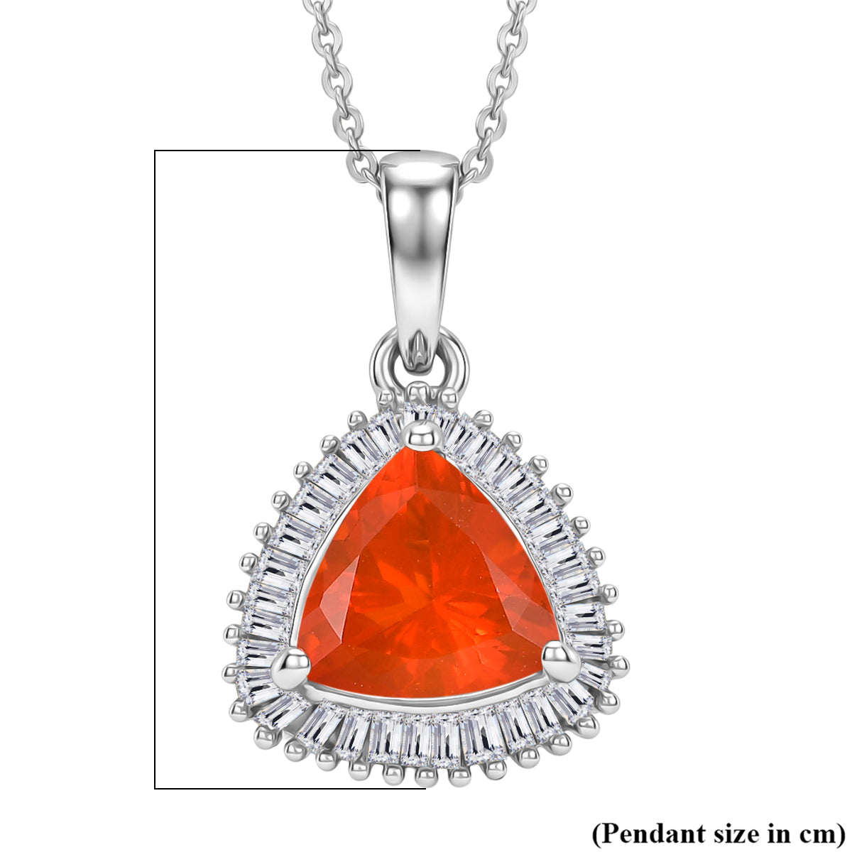 D'Joy Fire Opal, Natural White Diamond Halo Pendant with Chain (Size 20) in Rhodium Overlay Sterling Silver 1.54 Ct. 4436561 7