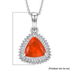D'Joy Fire Opal & Natural White Diamond Halo Pendant with Chain (Size 20) in Rhodium Overlay Sterling Silver 1.54 Ct._4436561_6