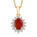 D'Joy - Fire Opal & Moissanite Halo Pendant with Chain (Size 20) in 18K Vermeil Yellow Gold Plated Sterling Silver 1.00 Ct._4436562