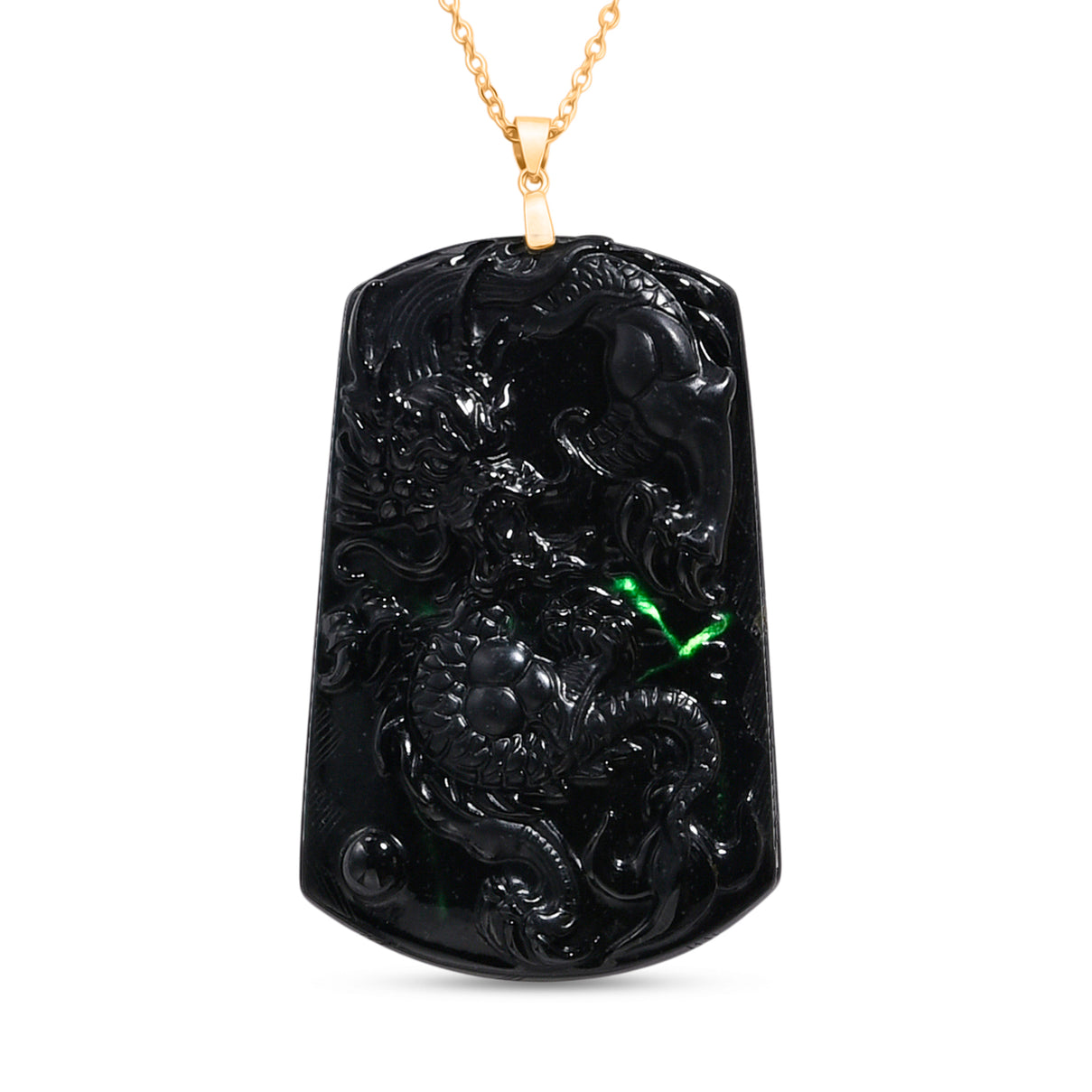 Natural Boots Black Jade Dragon Pendant with Chain (Size - 20) in Yellow Gold Plated Sterling Silver 100 Ct. V32535001 0