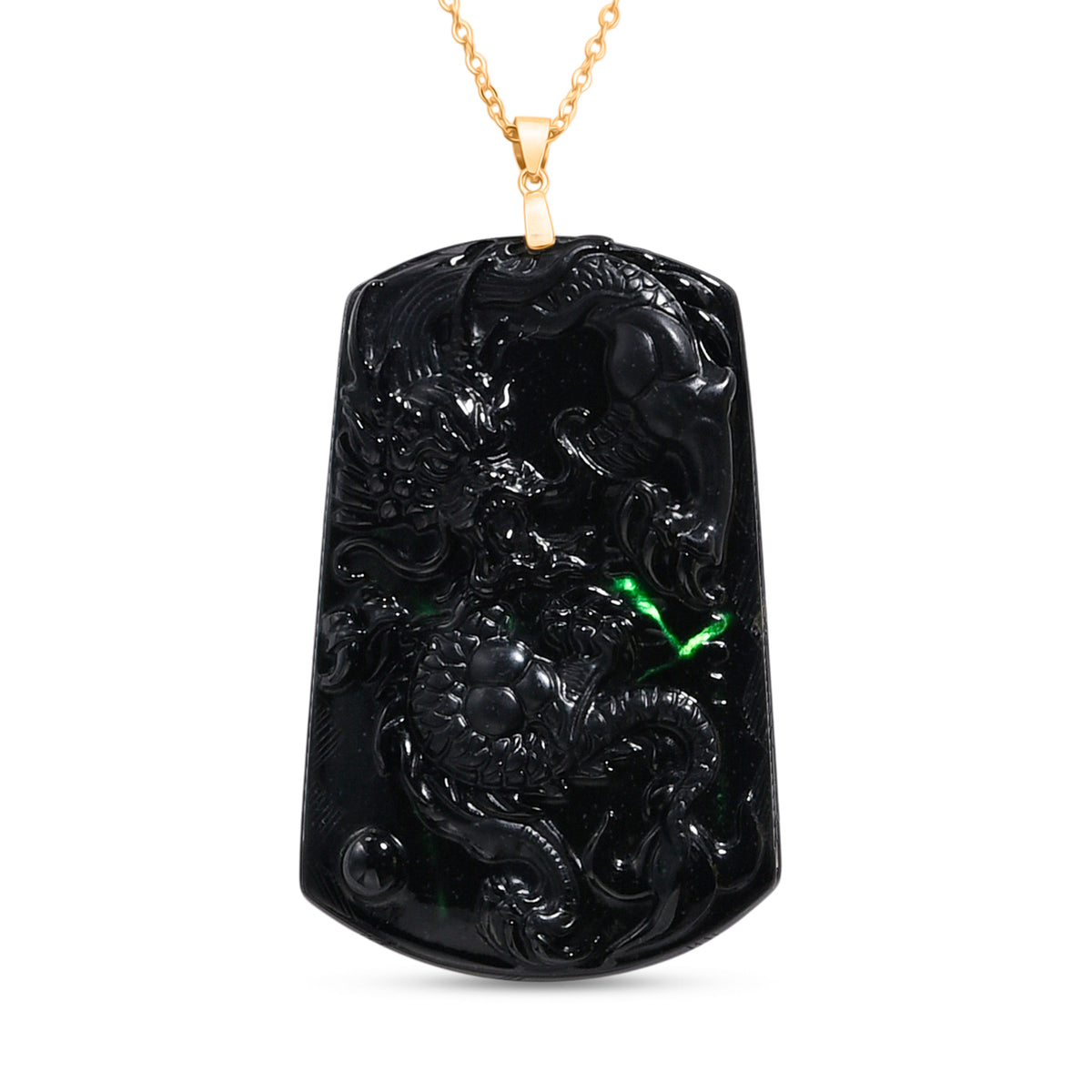 Natural Boots Black Jade Dragon Pendant with Chain (Size - 20) in Yellow Gold Plated Sterling Silver 100 Ct. V32535001 0