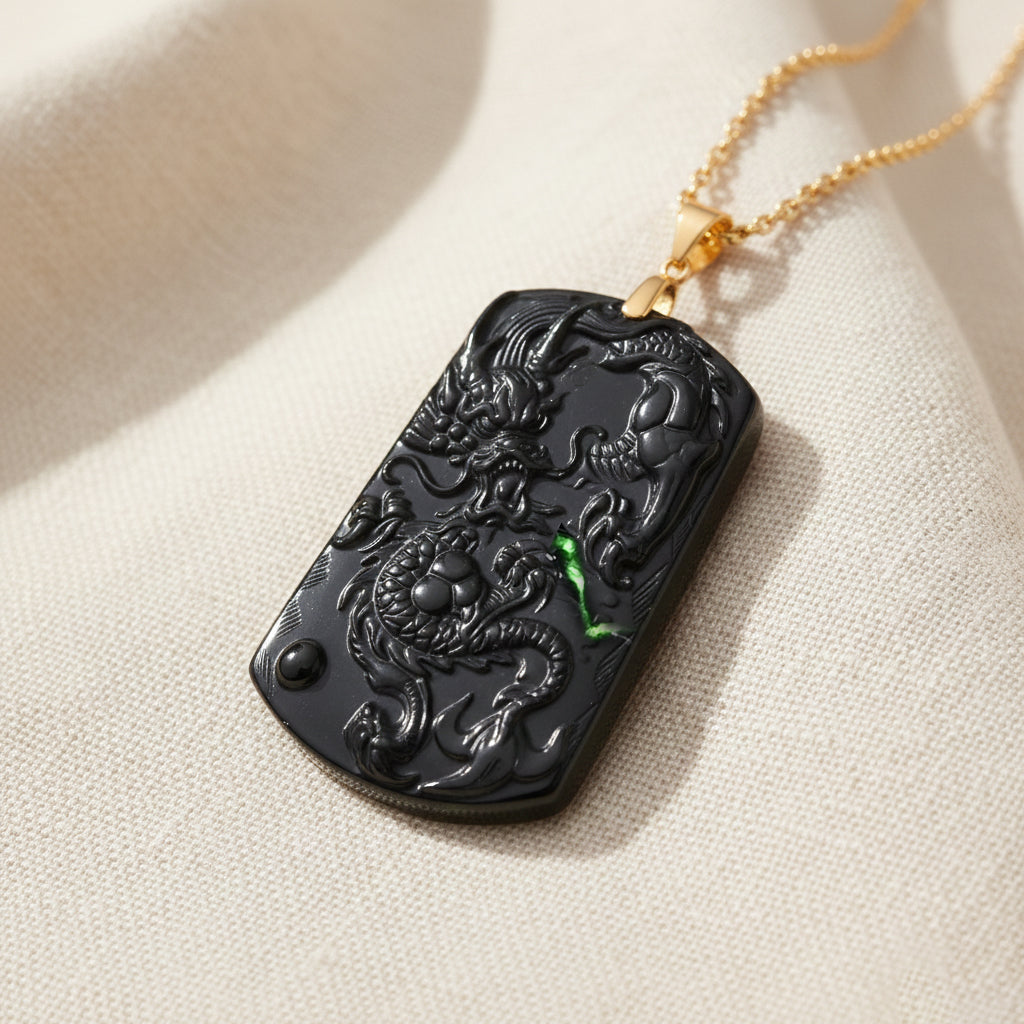 Natural Boots Black Jade Dragon Pendant with Chain (Size - 20) in Yellow Gold Plated Sterling Silver 100 Ct. V32535001 2