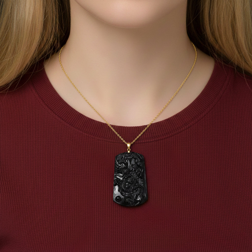 Natural Boots Black Jade Dragon Pendant with Chain (Size - 20) in Yellow Gold Plated Sterling Silver 100 Ct. V32535001 3