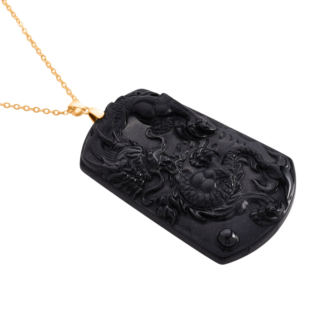 Natural Boots Black Jade Dragon Pendant with Chain (Size - 20) in Yellow Gold Plated Sterling Silver 100 Ct._4440478_3