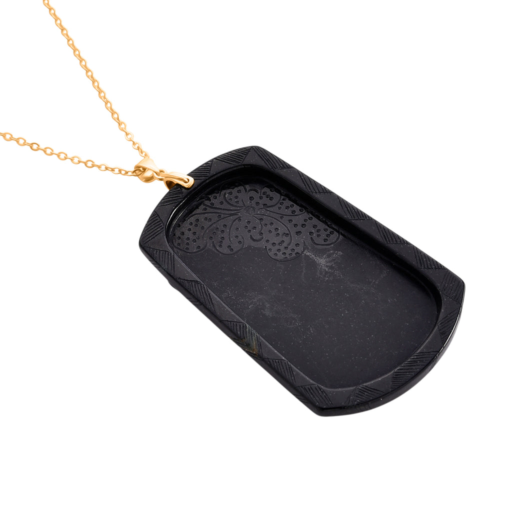 Natural Boots Black Jade Dragon Pendant with Chain (Size - 20) in Yellow Gold Plated Sterling Silver 100 Ct._4440478_4