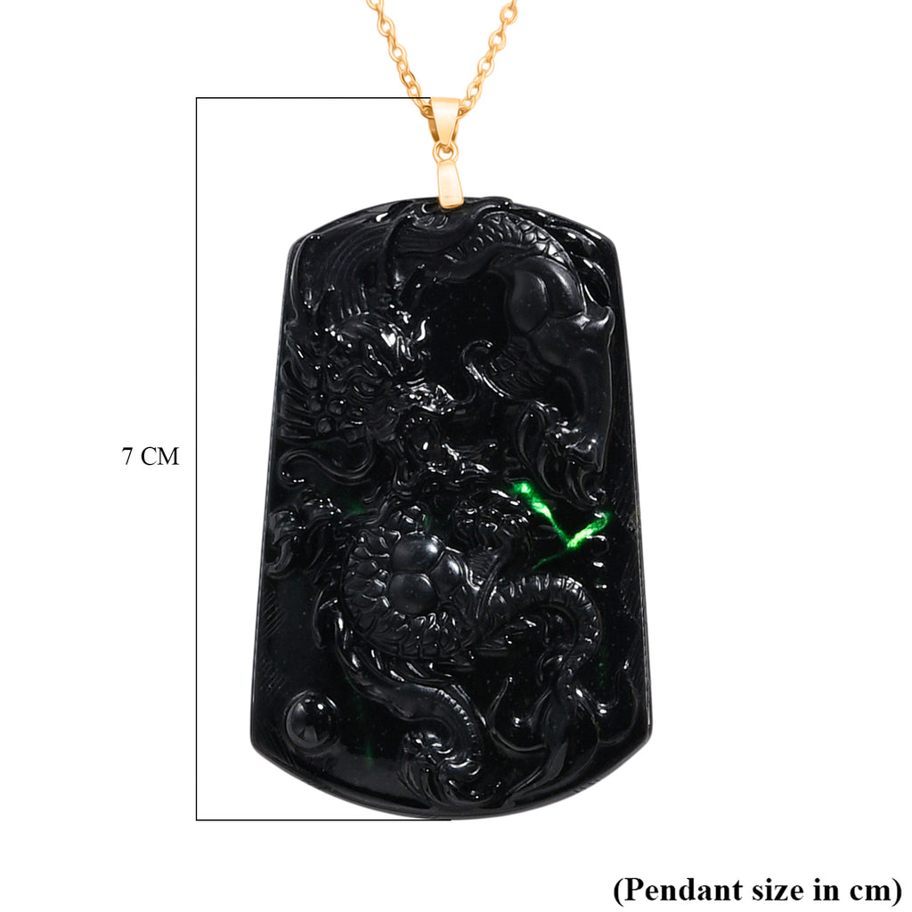 Natural Boots Black Jade Dragon Pendant with Chain (Size - 20) in Yellow Gold Plated Sterling Silver 100 Ct._4440478_6