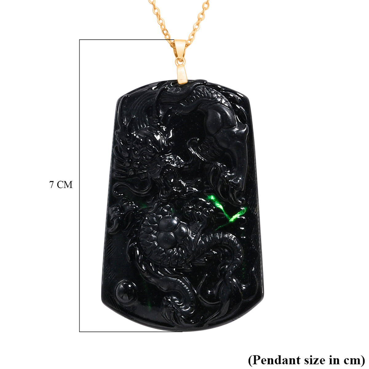 Natural Boots Black Jade Dragon Pendant with Chain (Size - 20) in Yellow Gold Plated Sterling Silver 100 Ct. V32535001 7
