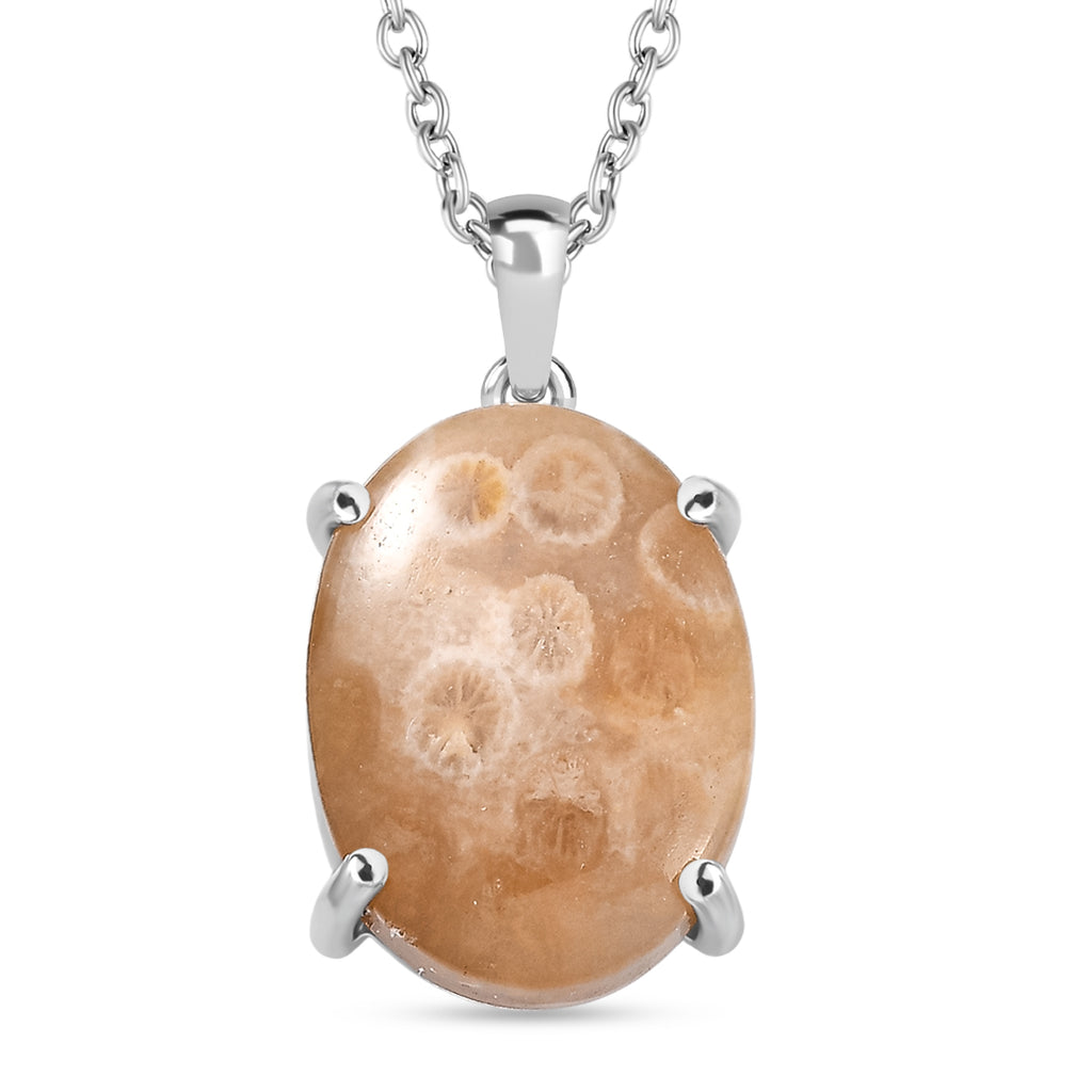 Fossil Coral Pendant with Chain (Size 20) Stainless Steel  10.178  Ct._4441293