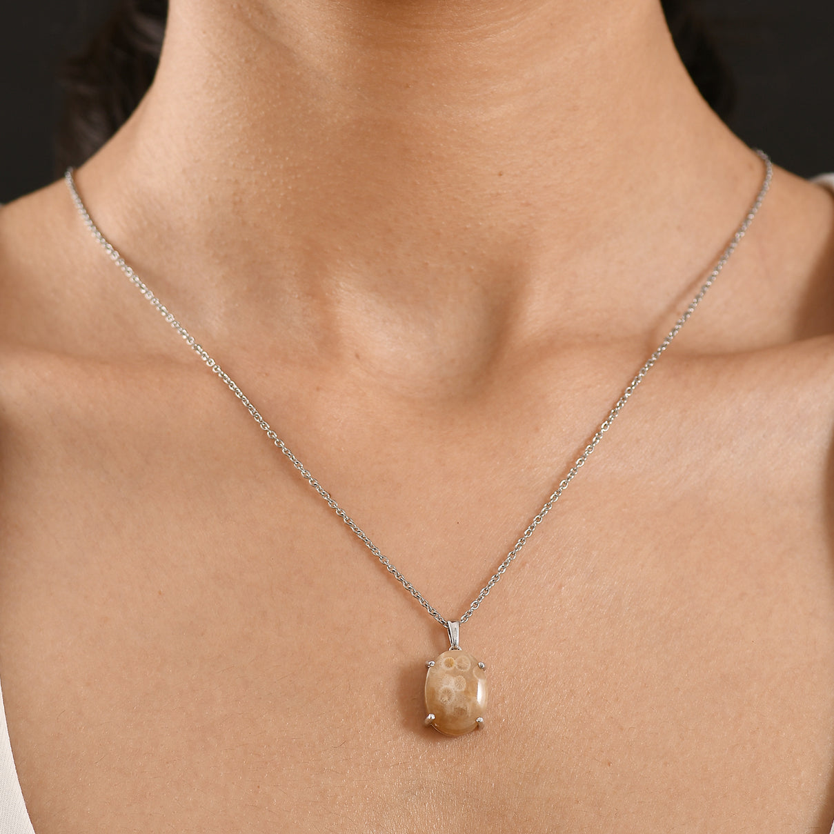 Fossil Coral Pendant with Chain (Size 20) Stainless Steel  10.178  Ct. 4441293 1