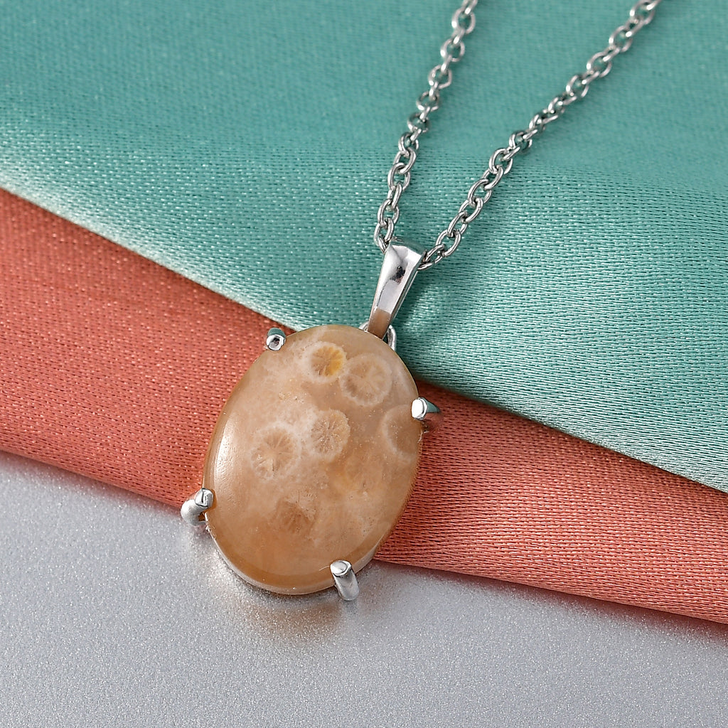 Fossil Coral Pendant with Chain (Size 20) Stainless Steel  10.178  Ct._4441293_2