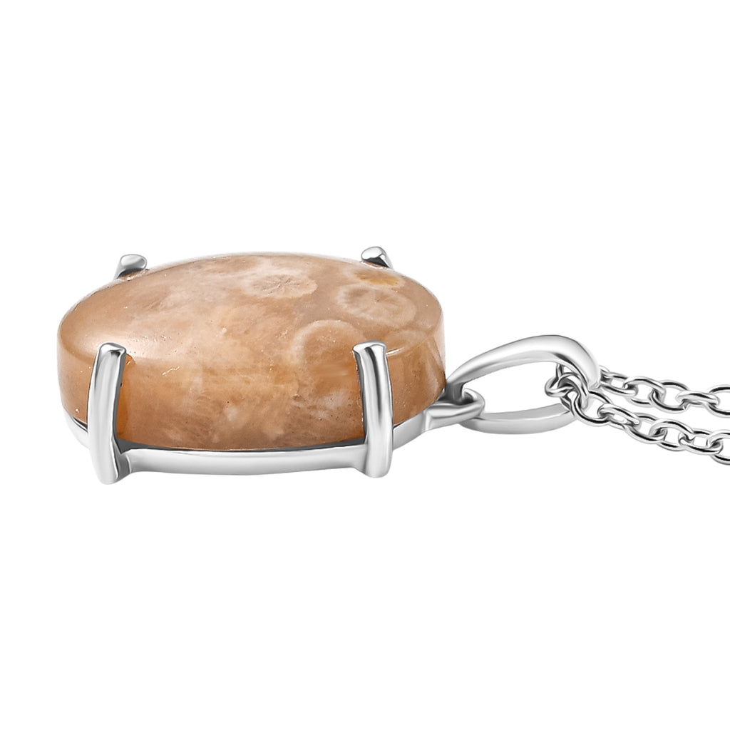 Fossil Coral Pendant with Chain (Size 20) Stainless Steel  10.178  Ct._4441293_3