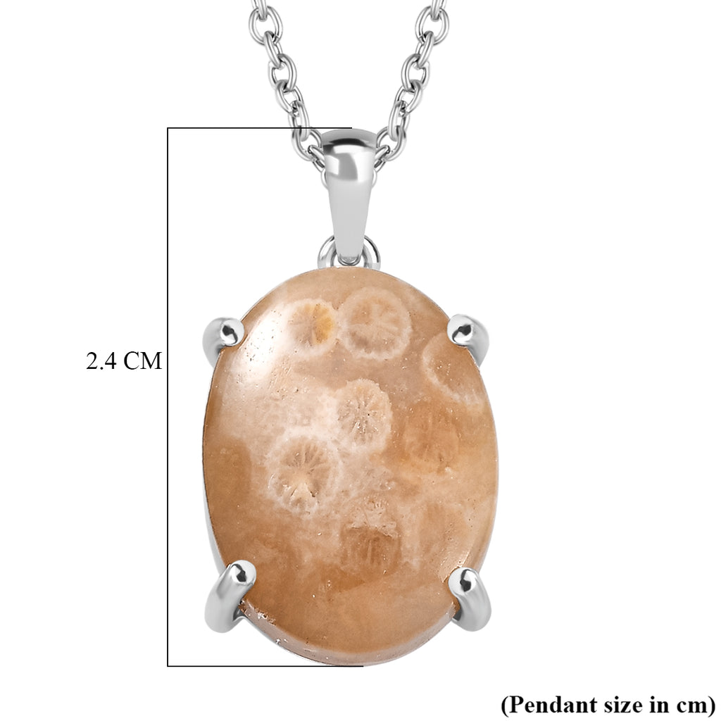 Fossil Coral Pendant with Chain (Size 20) Stainless Steel  10.178  Ct._4441293_6