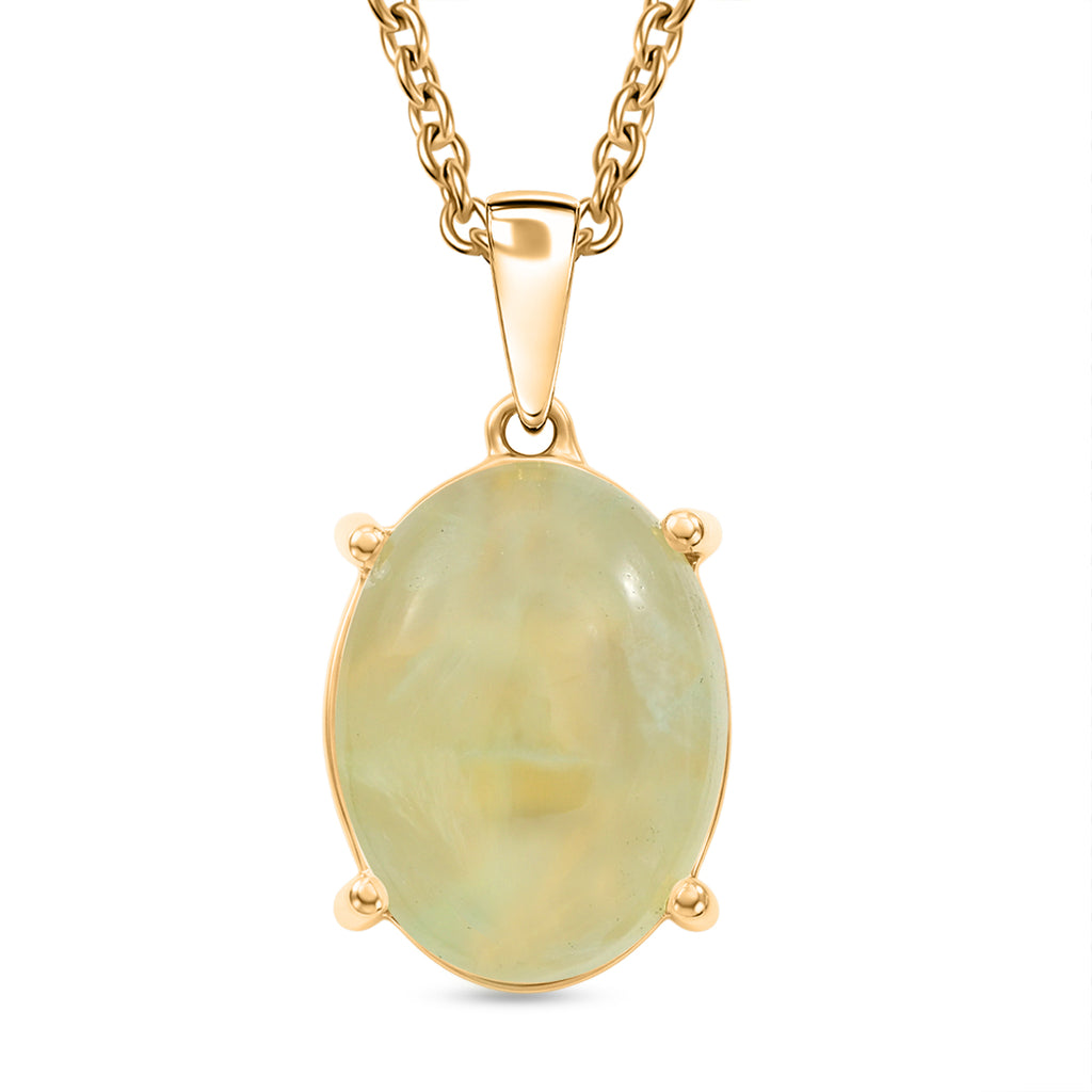 Yellow Prehnite Pendant with Chain (Size 20) Stainless Steel  9.152  Ct._4441295