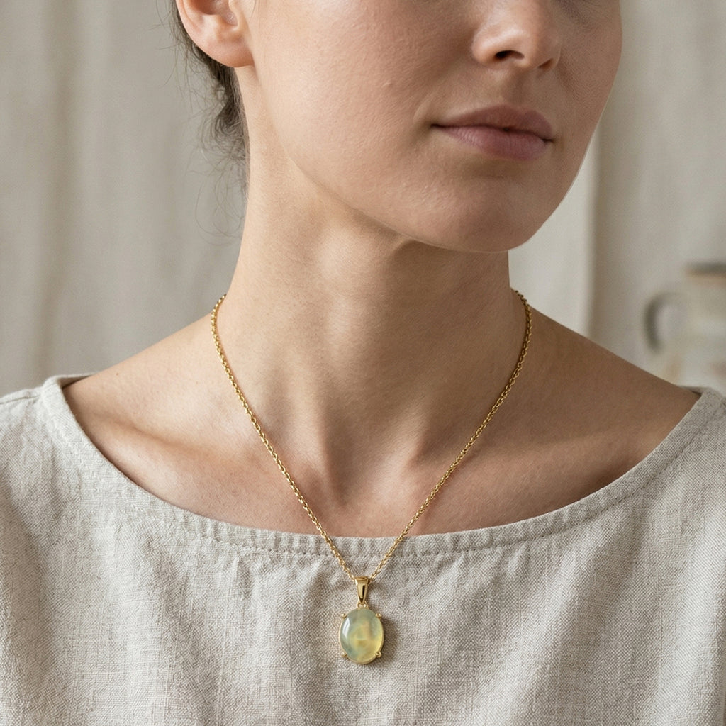 Yellow Prehnite Pendant with Chain (Size 20) Stainless Steel  9.152  Ct._4441295_1