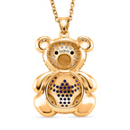 Designer Inspired-  Cubic Zirconia Teddy Bear Pendant with Chain (Size 20) in Yellow Gold Plated- Blue_4442697_4