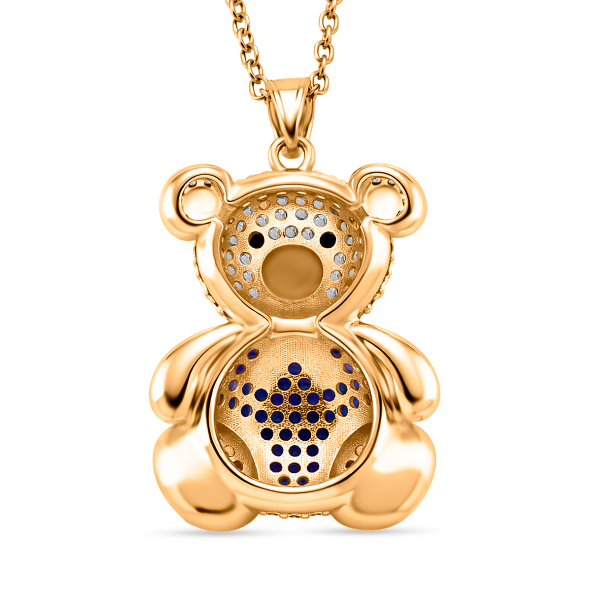 Designer Inspired-  Cubic Zirconia Teddy Bear Pendant with Chain (Size 20) in Yellow Gold Plated- Blue 4442697 5
