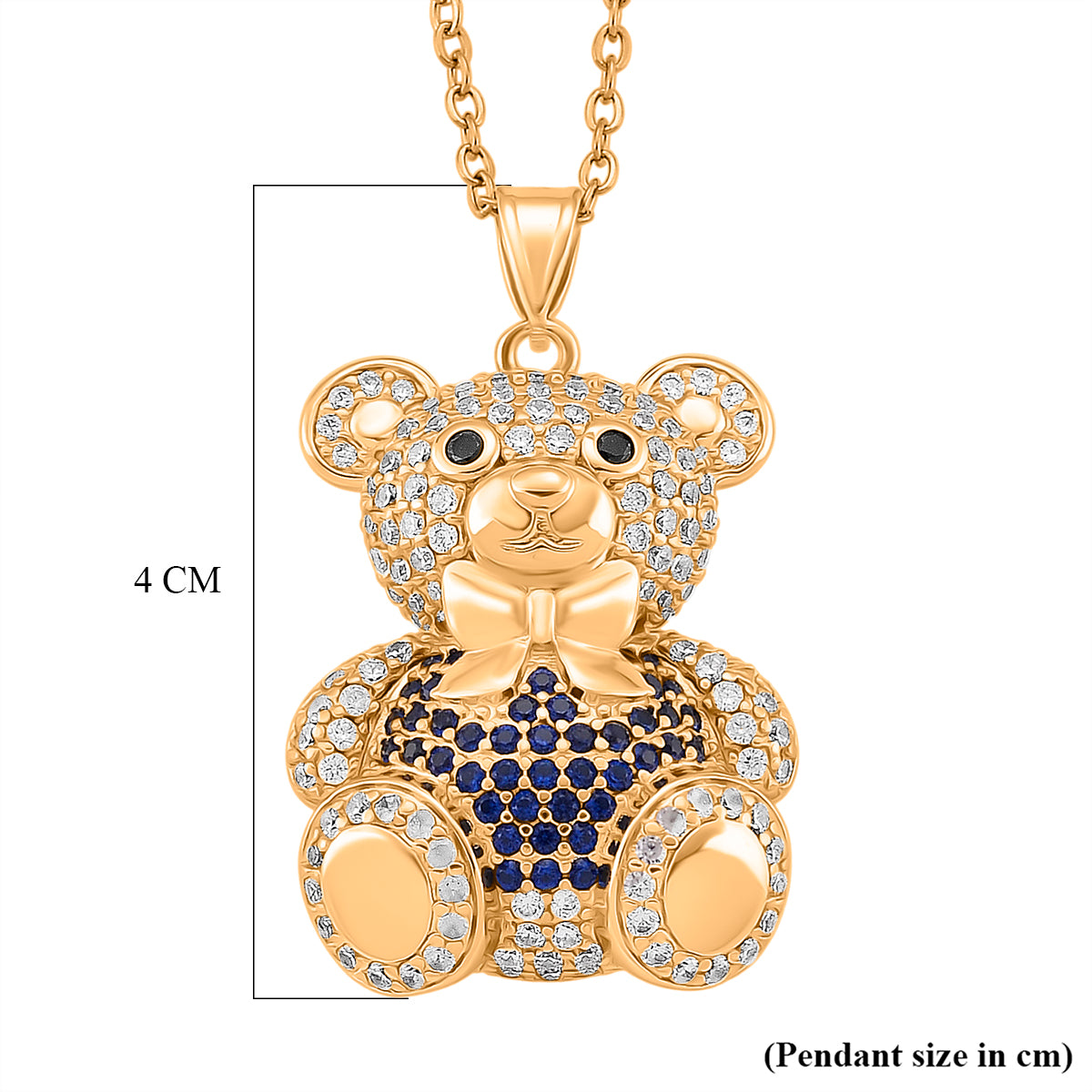 Designer Inspired-  Cubic Zirconia Teddy Bear Pendant with Chain (Size 20) in Yellow Gold Plated- Blue 4442697 7