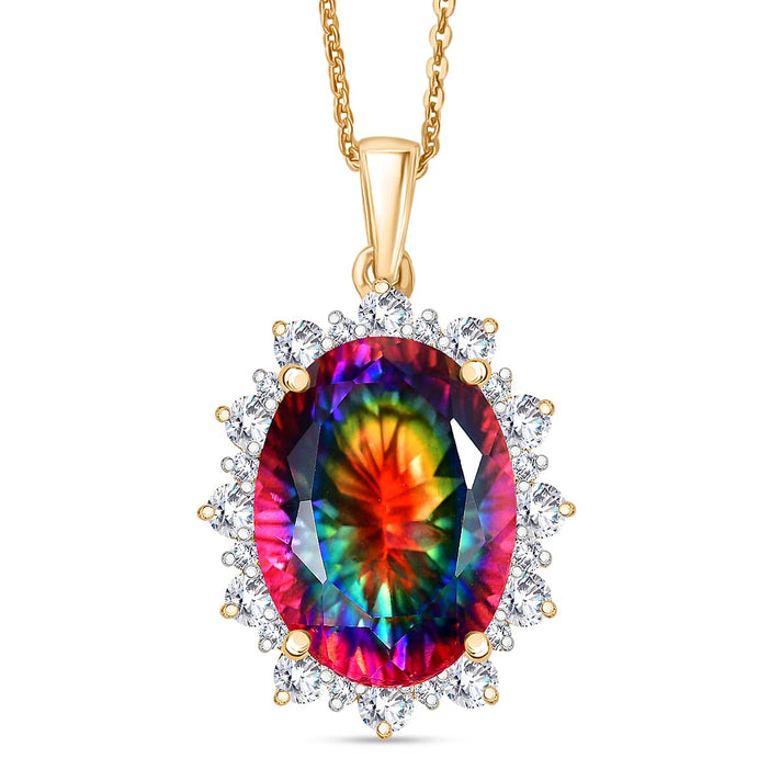 D'Joy - Nebula Quartz Doublet &amp; White Zircon Pendant with Chain (Size 20) in 18K Vermeil Yellow Gold Plated Sterling Silver 11.70 Ct. 4443186 1