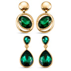 Set of 2 - Green Crystal Pear Dangling Earring with Push Back in Yellow Gold Tone_4444233