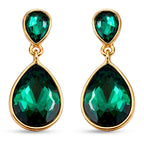 Set of 2 - Green Crystal Pear Dangling Earring with Push Back in Yellow Gold Tone_4444233_2