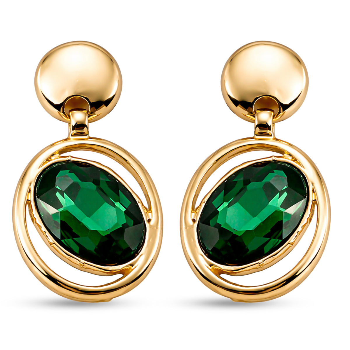 Set of 2 - Green Crystal Pear Dangling Earring with Push Back in Yellow Gold Tone V32519779 6