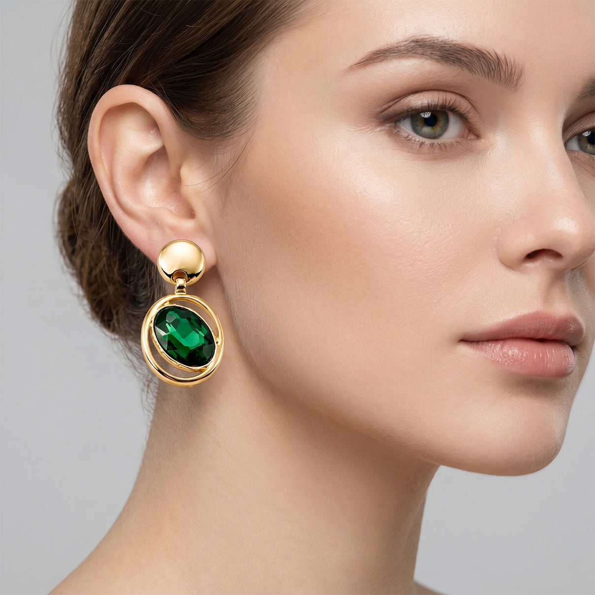Set of 2 - Green Crystal Pear Dangling Earring with Push Back in Yellow Gold Tone V32519779 7