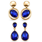 Set of 2 - Blue Crystal Dangling Earring with Push Back in Yellow Gold Tone_4444236