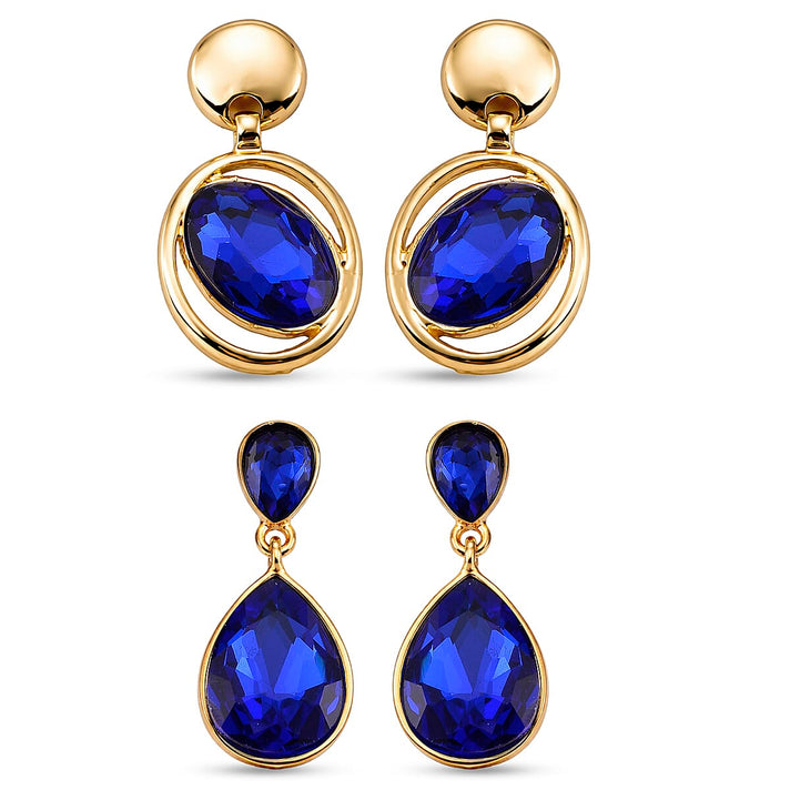 Set of 2 - Blue Crystal Dangling Earring with Push Back in Yellow Gold Tone V32729883 1