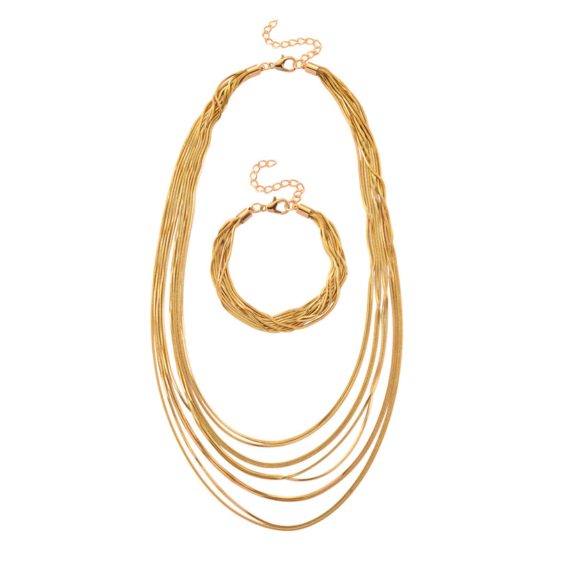Set of 2 - Twisted Strand Bracelet (Size - 7+2 Ext) & Necklace (18+2 Ext) in Yellow Gold Tone_4444241