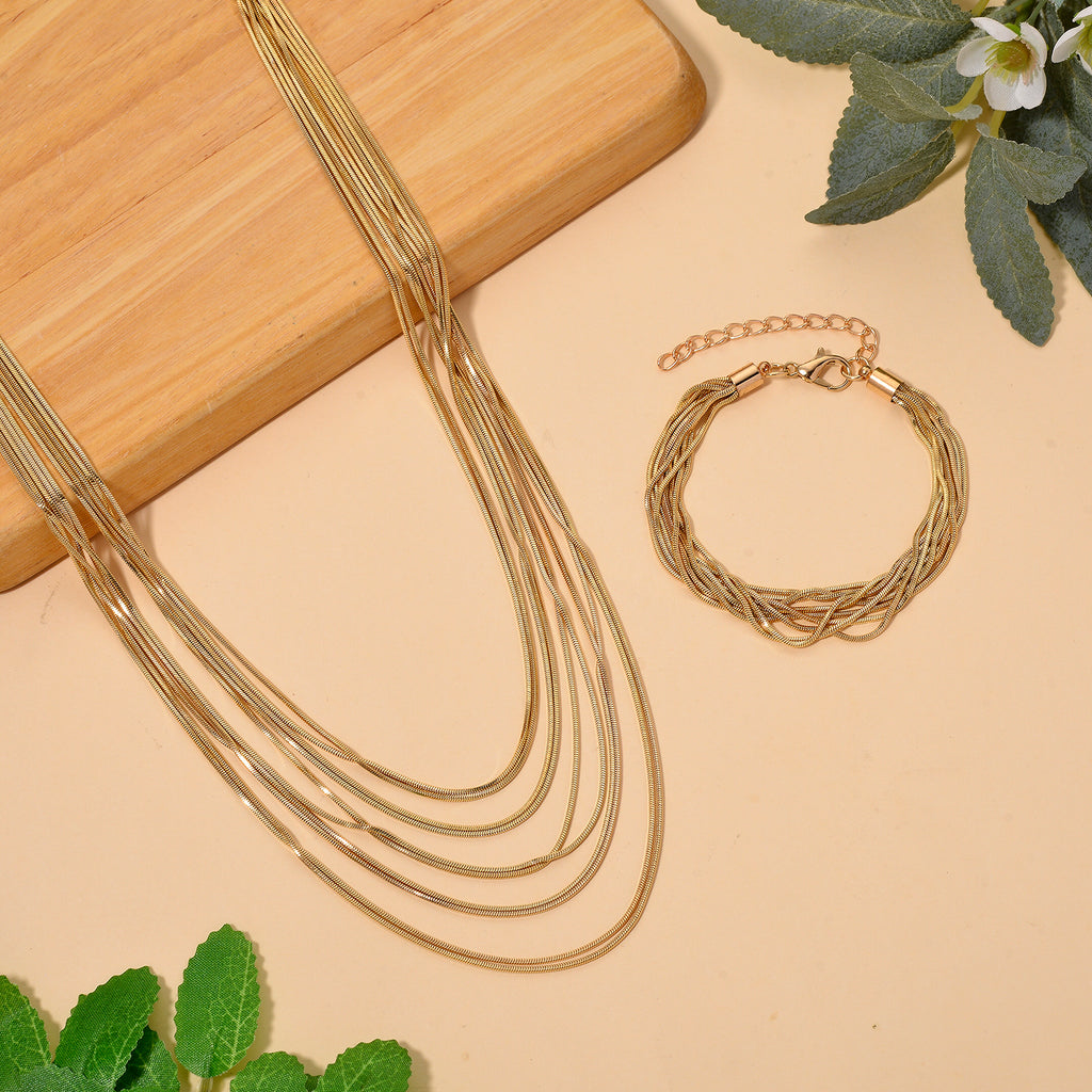 Set of 2 - Twisted Strand Bracelet (Size - 7+2 Ext) & Necklace (18+2 Ext) in Yellow Gold Tone_4444241_1