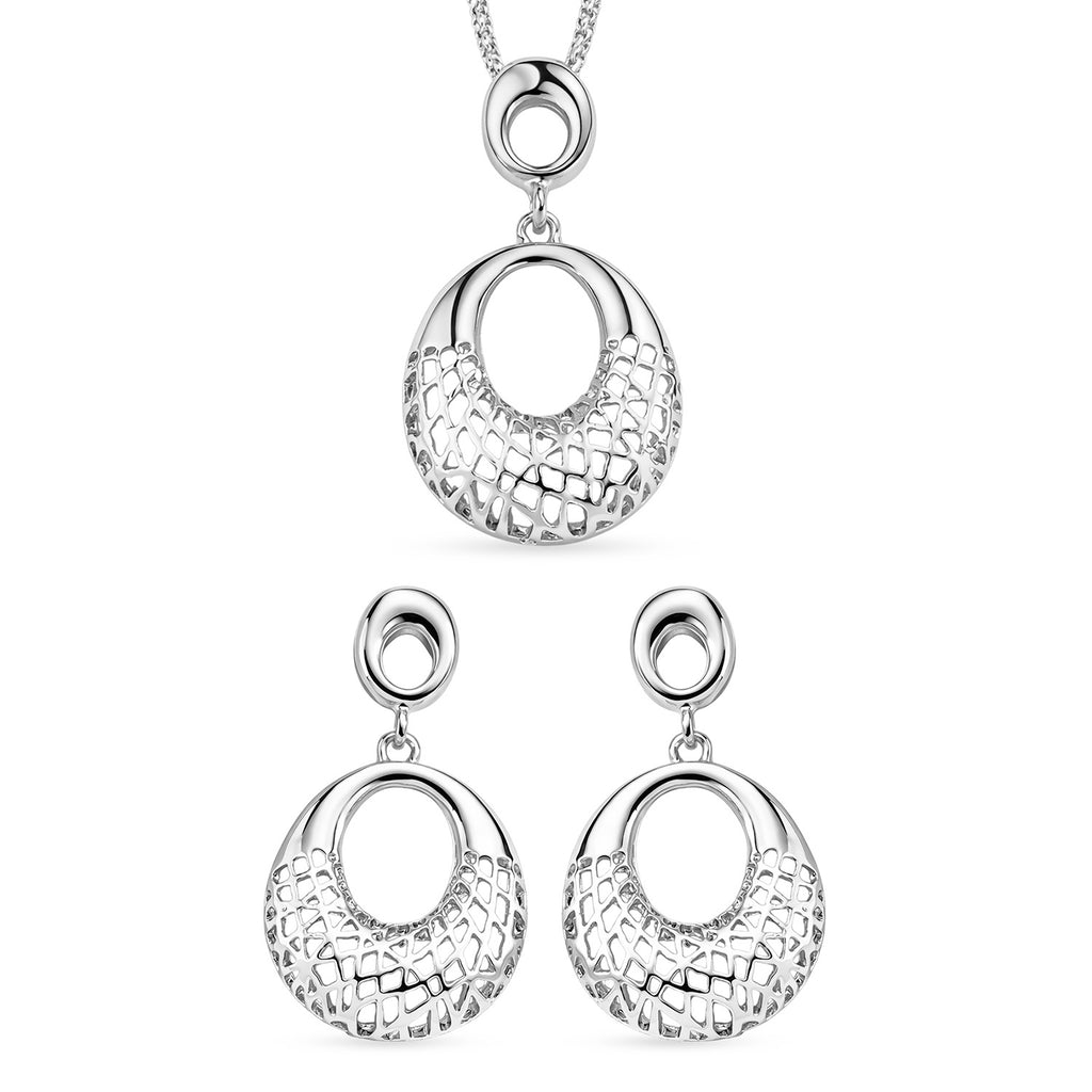 Set of 2 - Necklace (Size - 20+2) & Earring with Push Back in Silver Tone_4444321