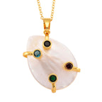 White Keshi Shell Pearl & Multi Color Cubic Zirconia Pendant with Chain (Size 20+2 Ext)_4445167