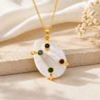 White Keshi Shell Pearl & Multi Color Cubic Zirconia Pendant with Chain (Size 20-2 Ext)