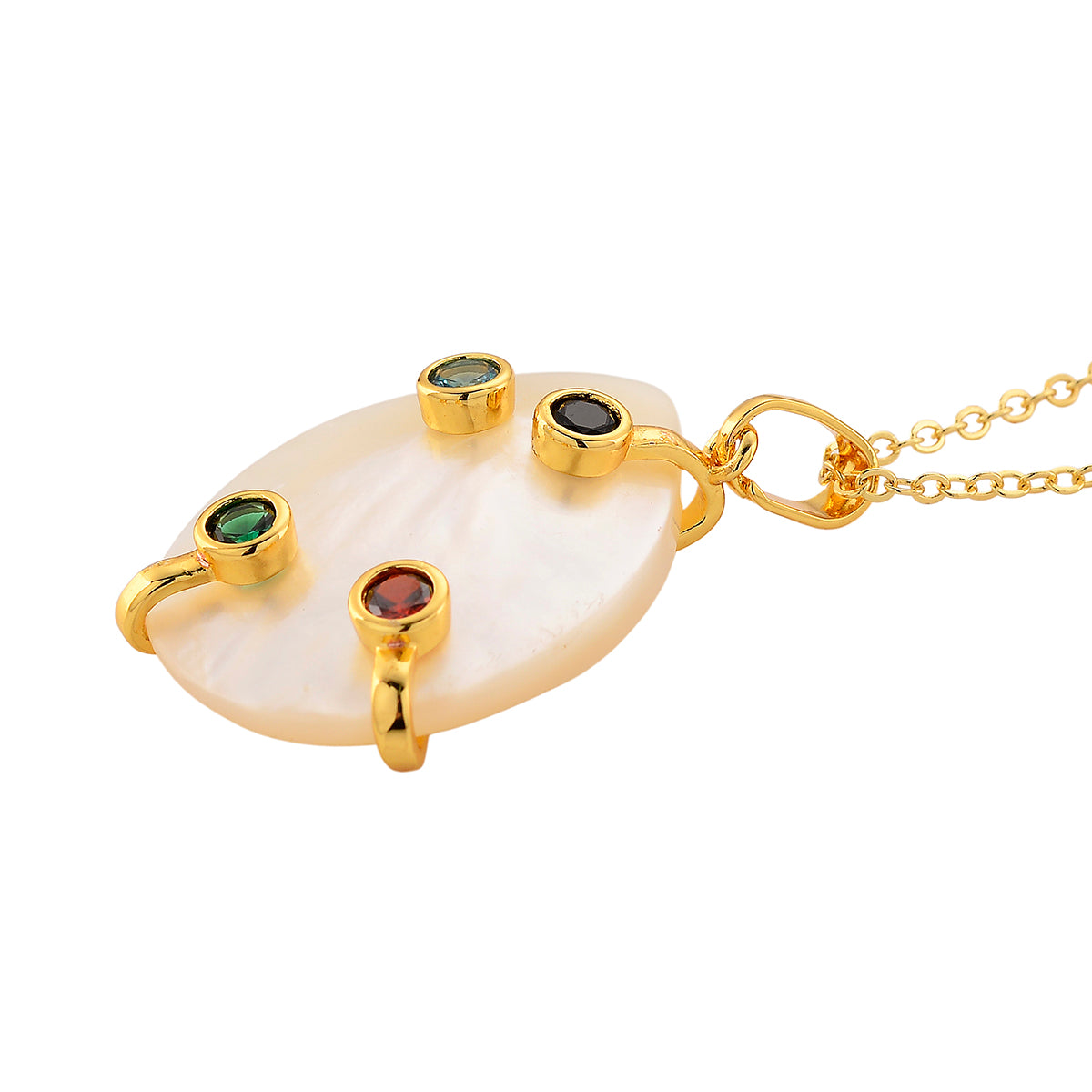White Keshi Shell Pearl &amp; Multi Color Cubic Zirconia Pendant with Chain (Size 20+2 Ext) 4445167 3