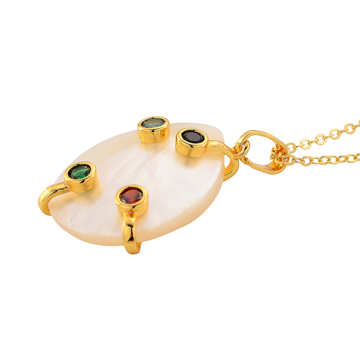 White Keshi Shell Pearl &amp; Multi Color Cubic Zirconia Pendant with Chain (Size 20-2 Ext) V32355215 3