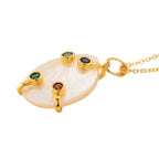 White Keshi Shell Pearl & Multi Color Cubic Zirconia Pendant with Chain (Size 20-2 Ext)