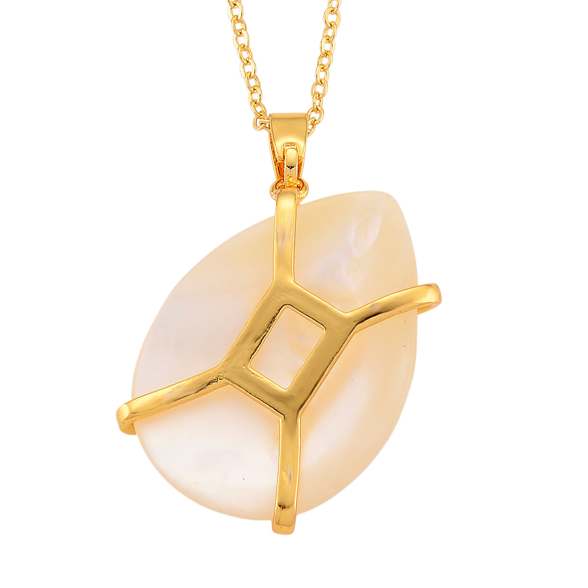 White Keshi Shell Pearl &amp; Multi Color Cubic Zirconia Pendant with Chain (Size 20+2 Ext) 4445167 4