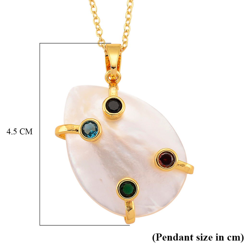 White Keshi Shell Pearl & Multi Color Cubic Zirconia Pendant with Chain (Size 20+2 Ext)_4445167_6