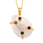 White Keshi Shell Pearl & Multi Color Cubic Zirconia Pendant with Chain (Size 20-2 Ext)