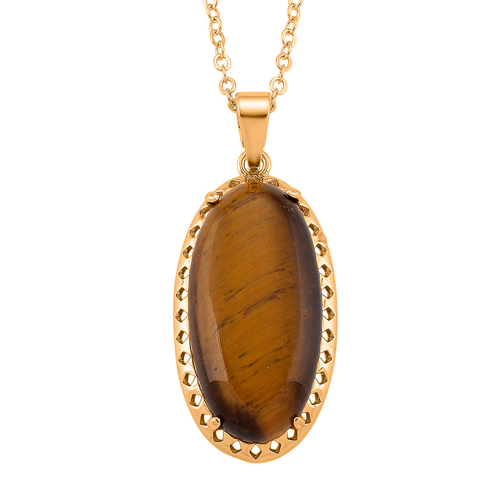 Tigers Eye Pendant with Chain (Size 19+2 Ext) 25.00 Ct._4445169