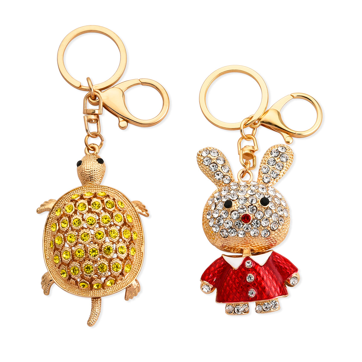 Set of 2 - Multi-Color Crystal Keychain in Tortoise &amp; Rabbit Design V32512445 0