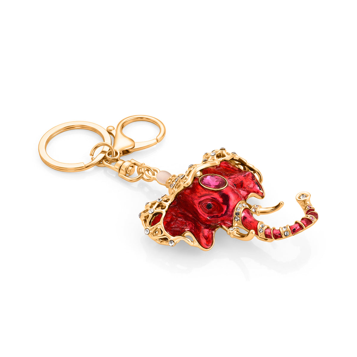 Set of 2 - Multi Colour Crystal &amp; Created White Cat's Eye Keychain in Elephant Trunk &amp; Bird Design V32515633 4