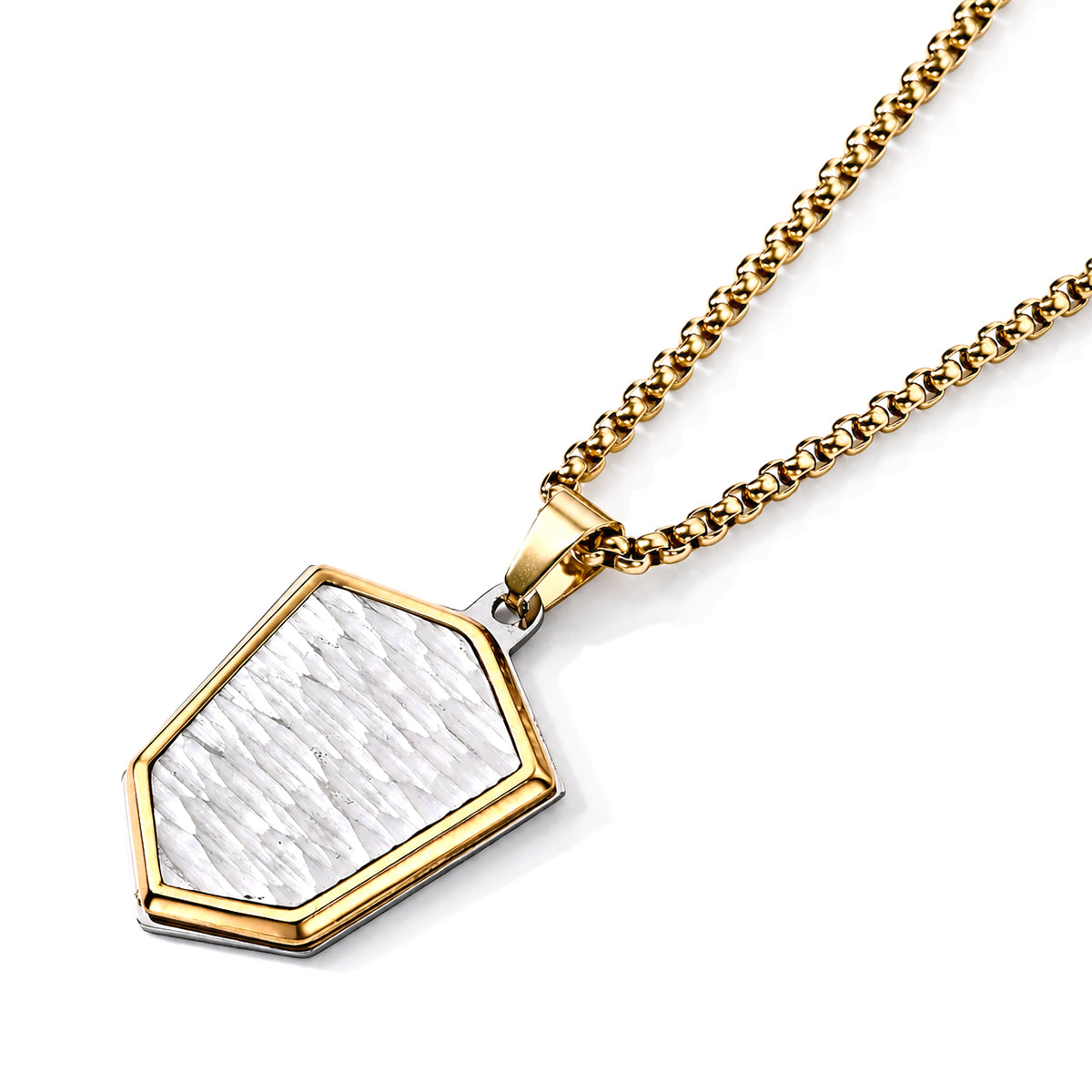 Shield Pendant with Chain (Size 24) &amp; Lobster Clasp in Two-Tone Plating 4446141 4