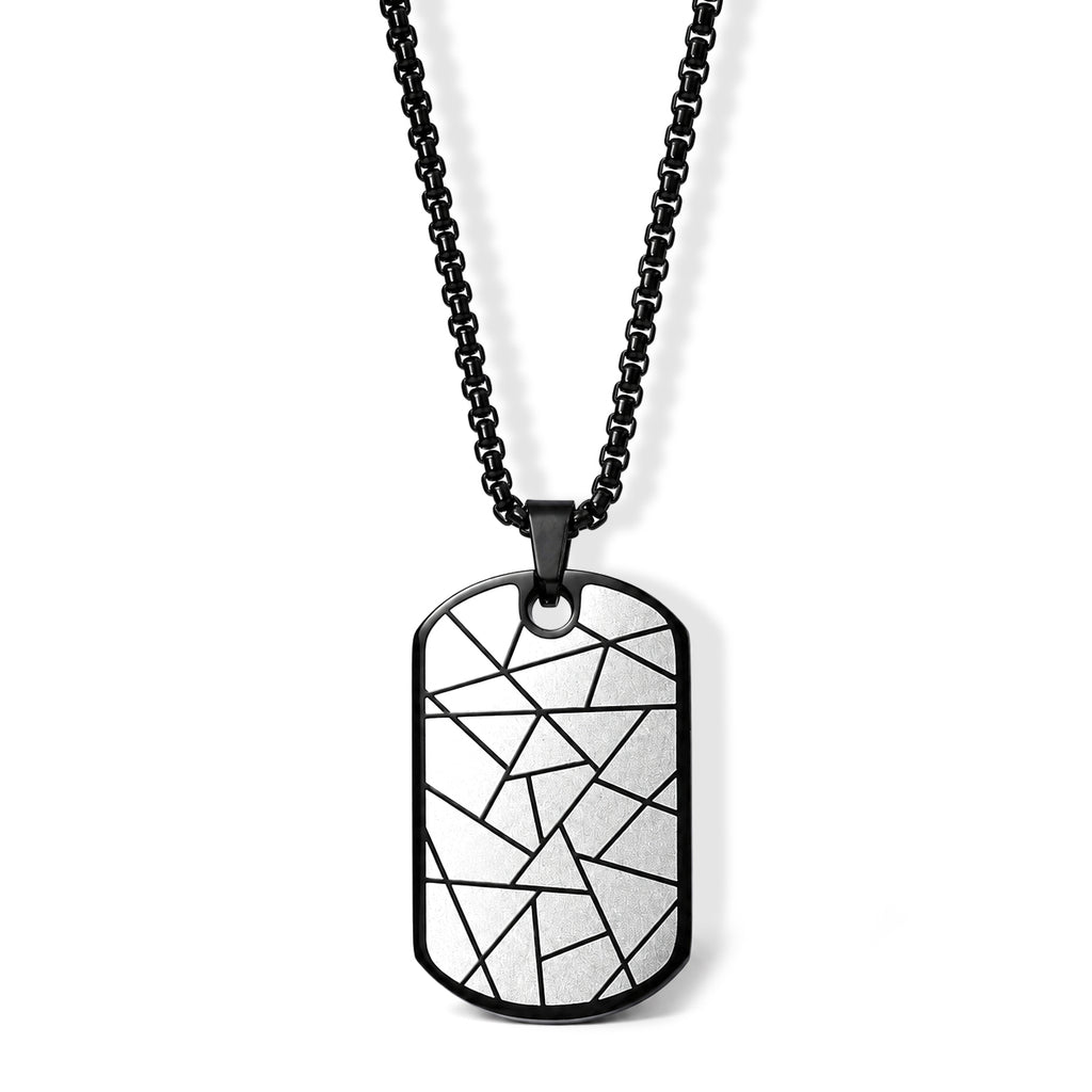 Geometric Cracked Pendant with Chain (Size 24) & Lobster Clasp in Black Plating_4446145