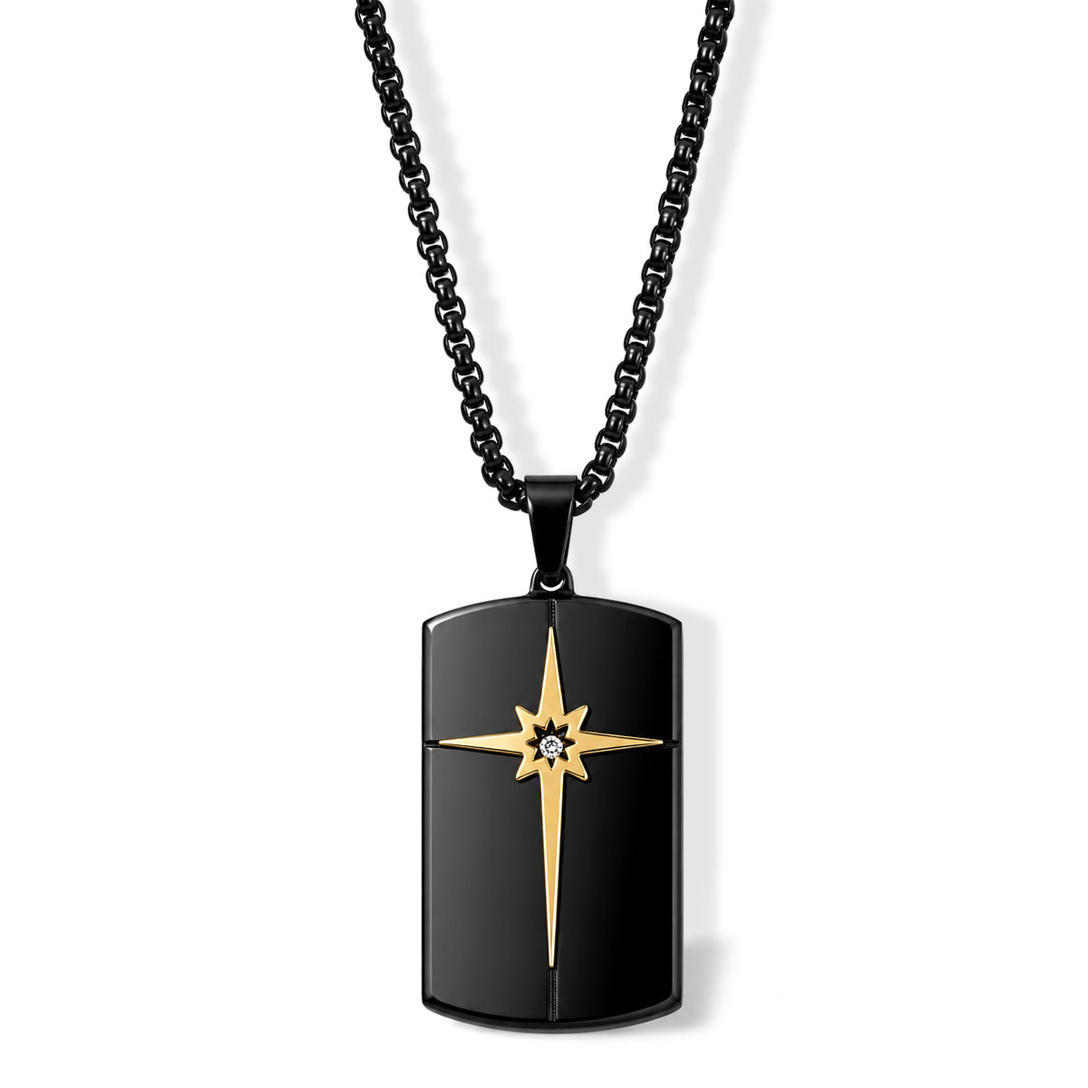 White Crystal Star Enamel Pendant with Chain (Size 24) &amp; Lobster Clasp in Yellow and Black Tone V32521597 0