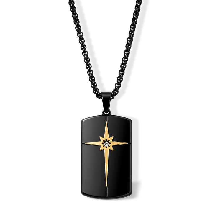 White Crystal Star Enamel Pendant with Chain (Size 24) &amp; Lobster Clasp in Yellow and Black Tone 4446146 1