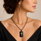 White Crystal Star Enamel Pendant with Chain (Size 24) & Lobster Clasp in Yellow and Black Tone_4446146_2