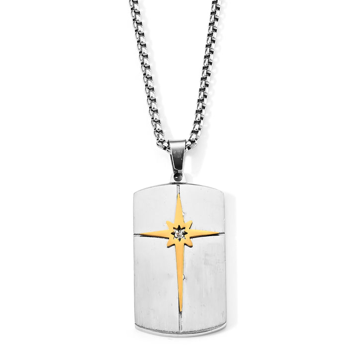 White Crystal Star Enamel Pendant with Chain (Size 24) in White and Yellow Gold Tone 4446147 1